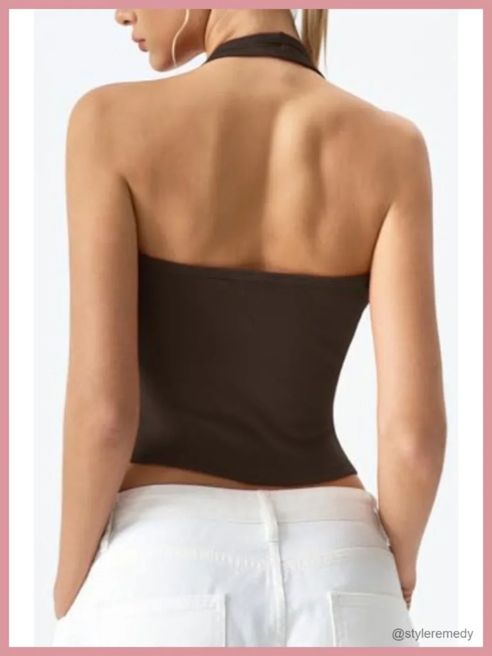 Halter Square Neck Crop Tank Top Button Front Sleeveless Slim Fit Ribbed Knit